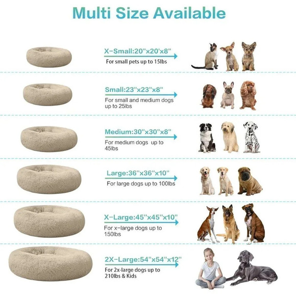 Anti Anxiety Plush Donut Dog Bed for Small Dogs Faux Fur  Cuddler Pet Bed - Picture 5 of 7